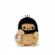 Robber Ricespud potato plush toy in black balaclava holding a money sack