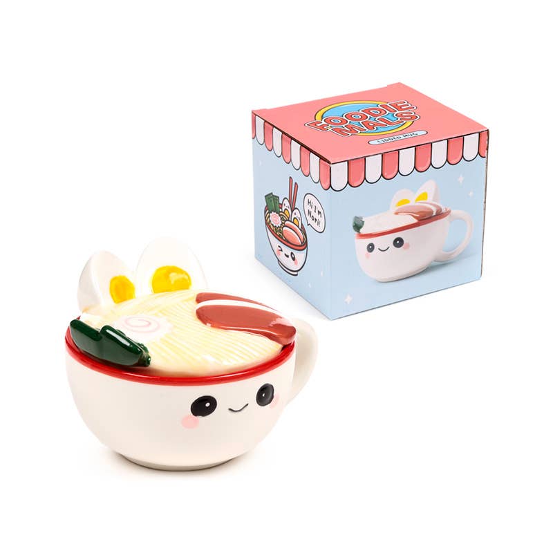 Nori the Ramen Ceramic Lidded Mug with illustrated gift box from Foodie Mals collection.