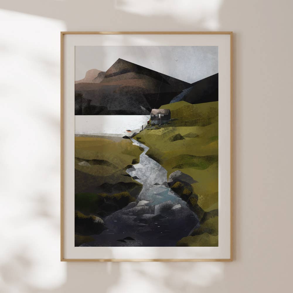 Northern Island Residence Scottish landscape art print of a remote island home