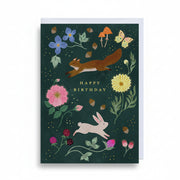 Ohh Deer Woodland Creatures gold foil greeting card with an illustrated woodland scene