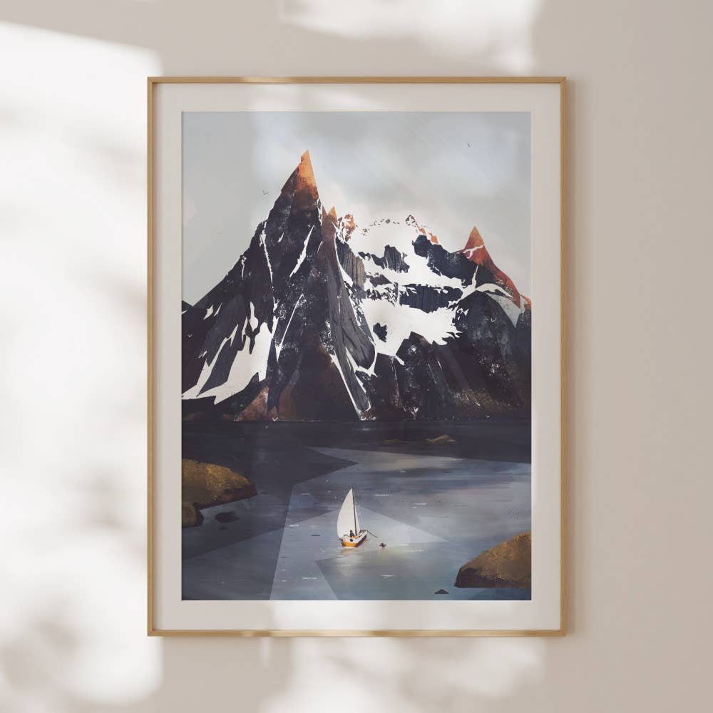The Old Man and the Boat Norwegian landscape art print of a coastal fishing boat
