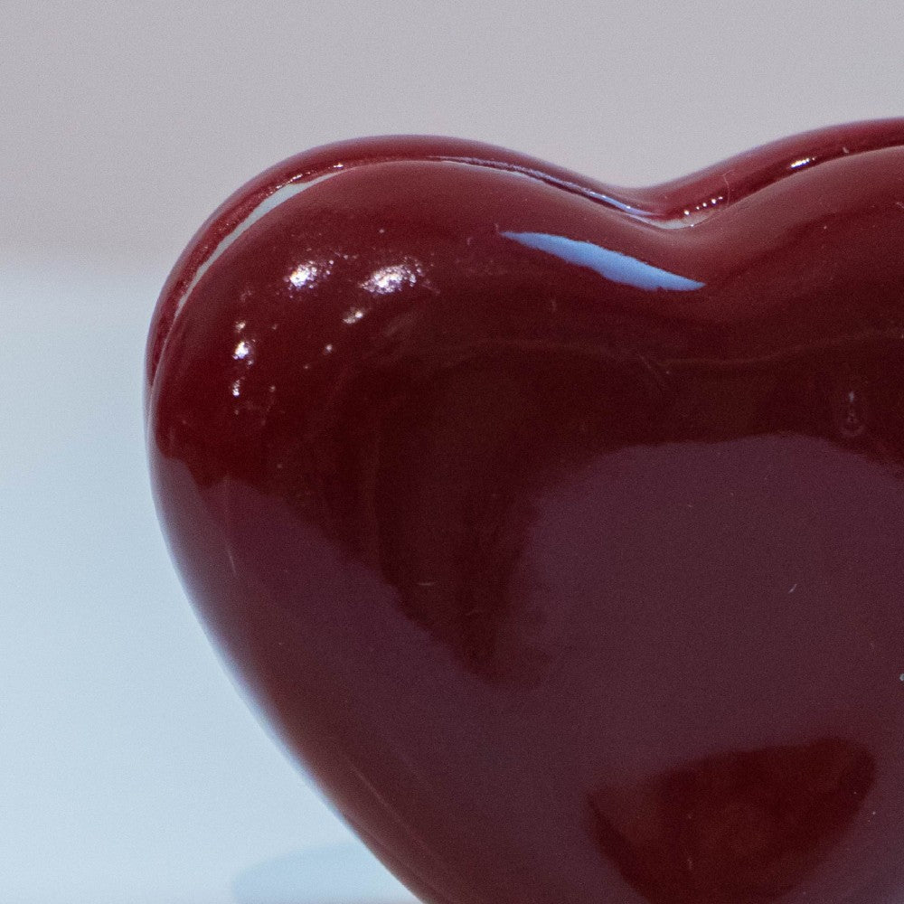 Burgundy heart holding couple photo on light surface
