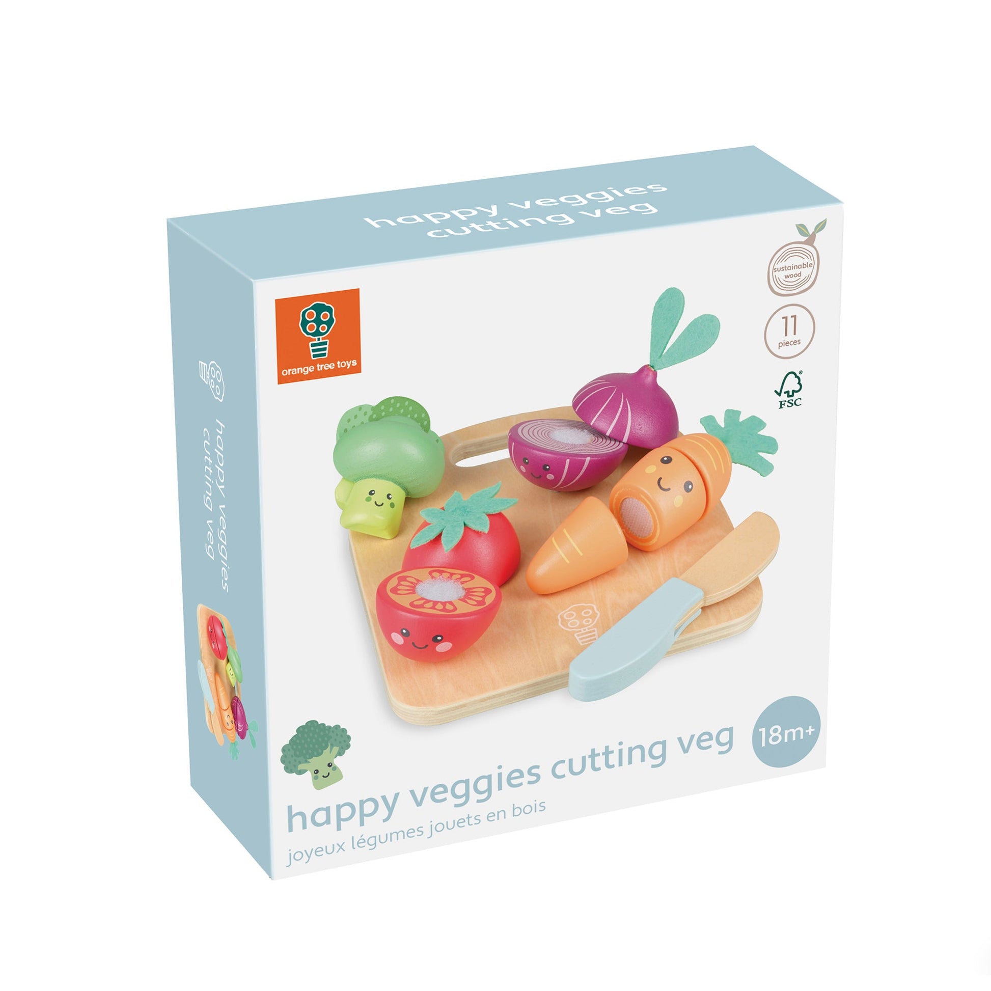 Happy Veggies cutting set in its illustrated Orange Tree Toys gift box