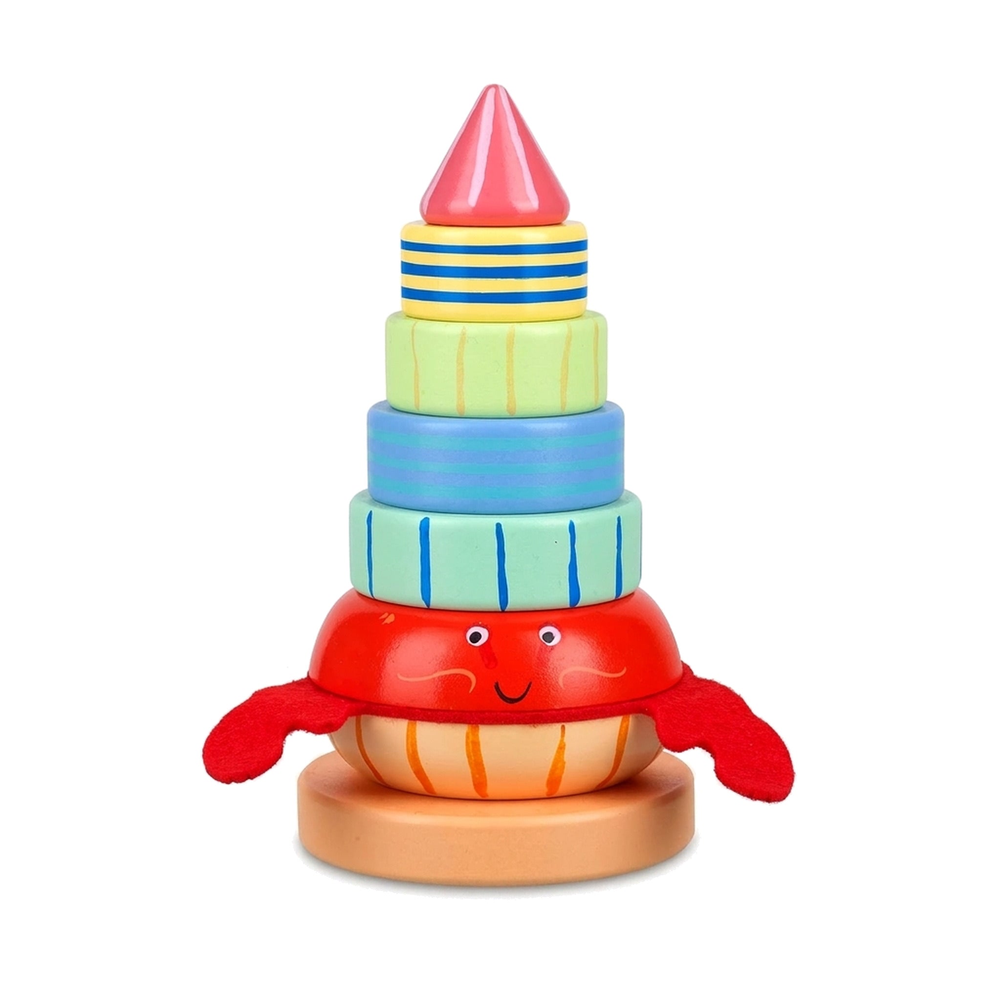 Hermit crab wooden stacking ring on a pure white background