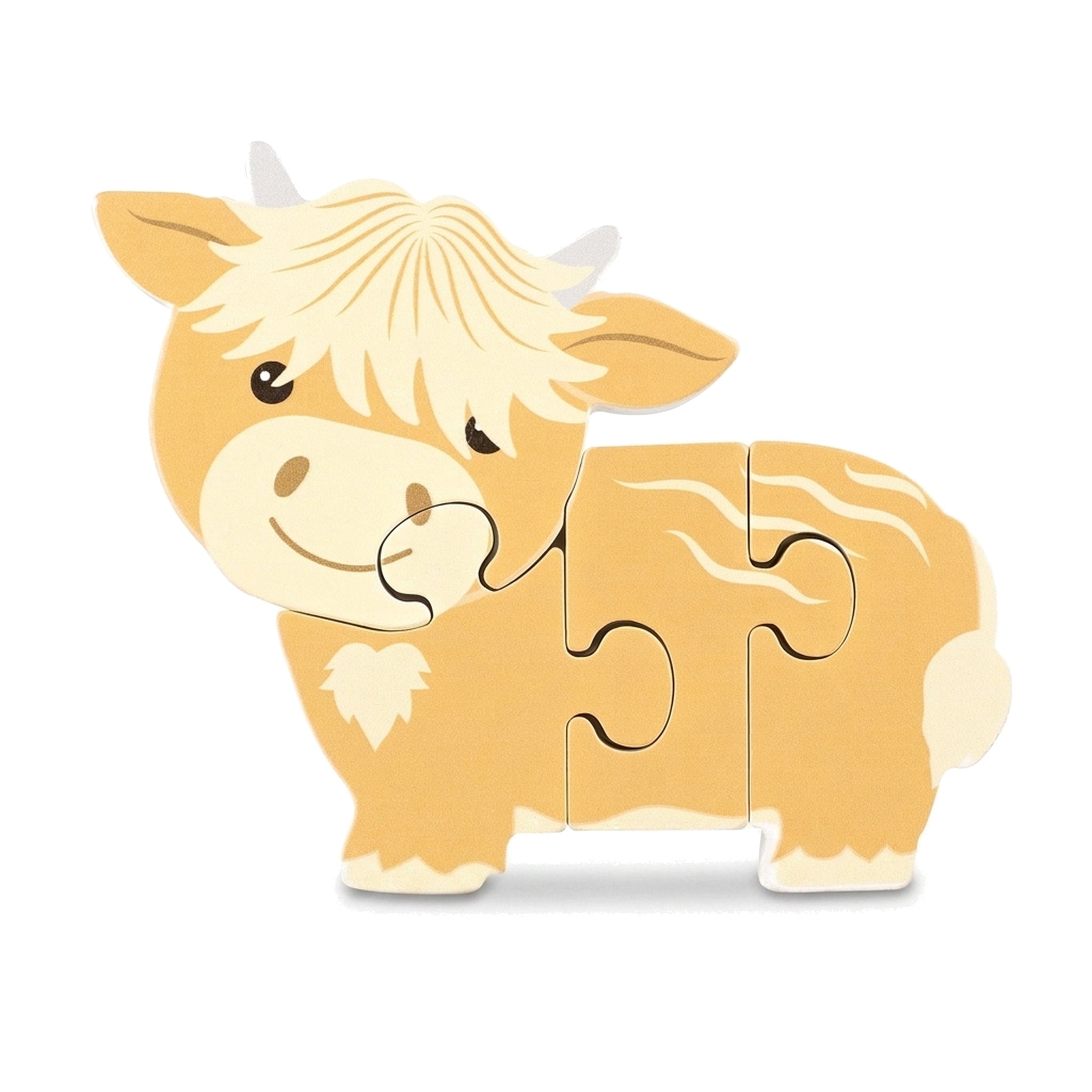 Highland cow wooden puzzle on a pure white background