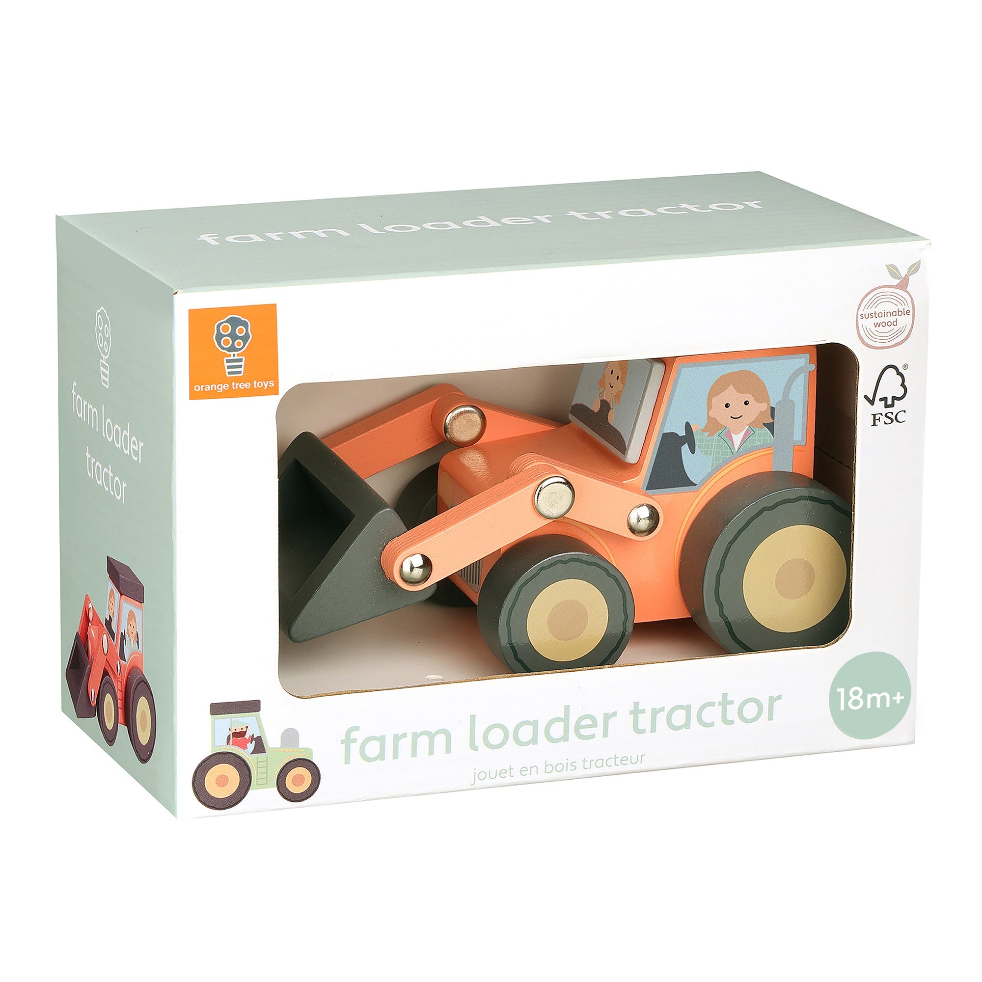 Farm loader tractor in its printed Orange Tree Toys gift box