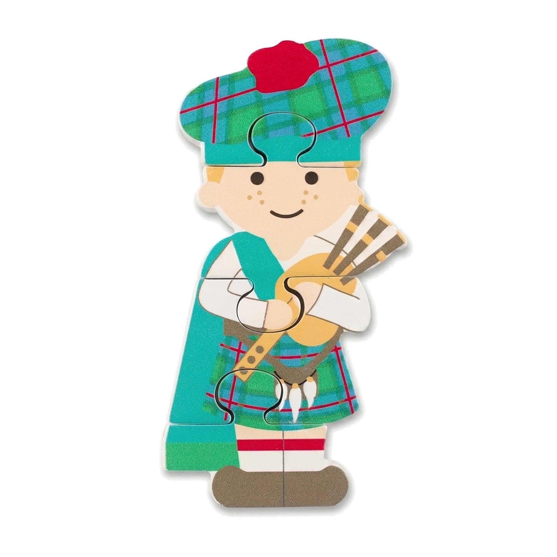 Scottish piper wooden puzzle on a pure white background