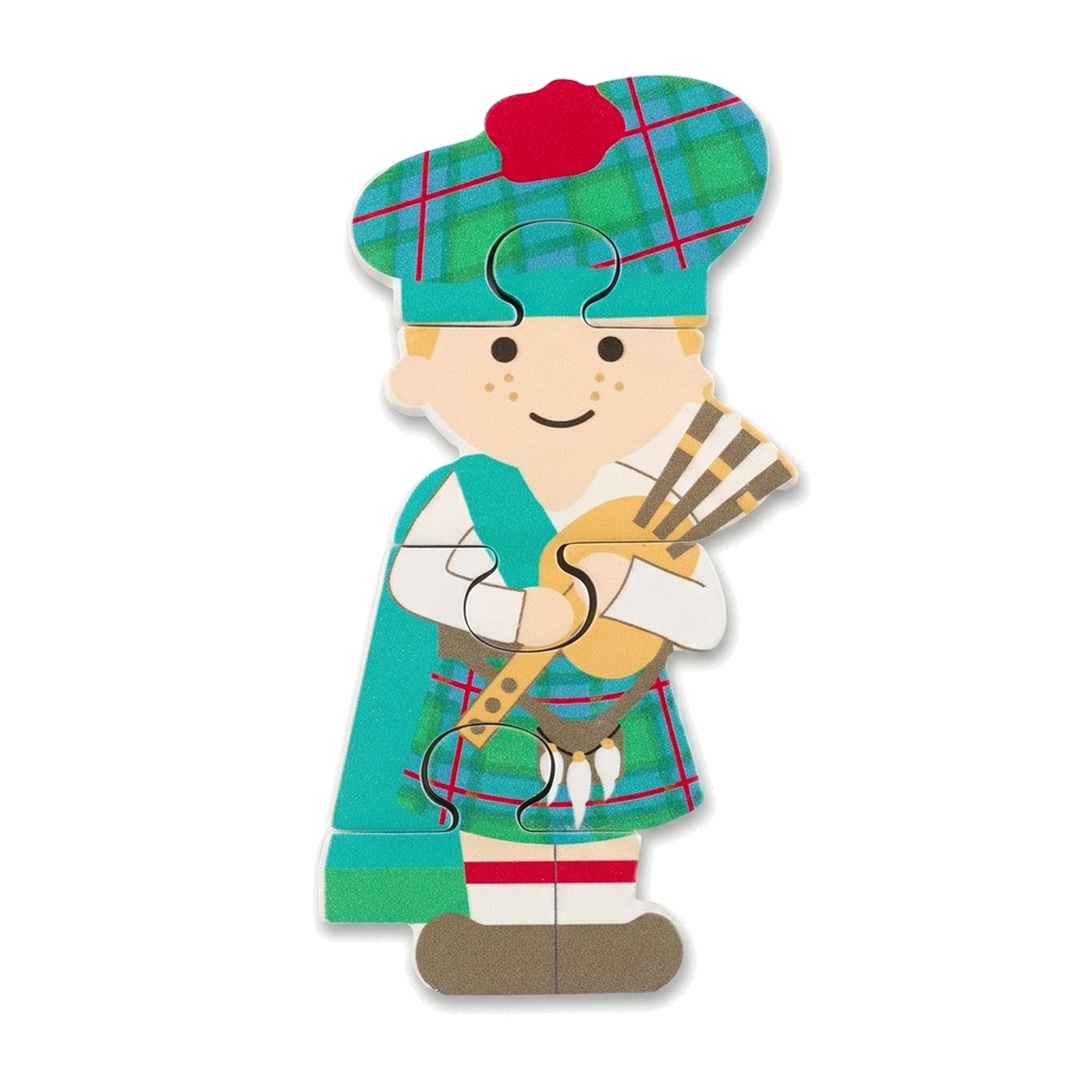 Scottish piper wooden puzzle on a pure white background