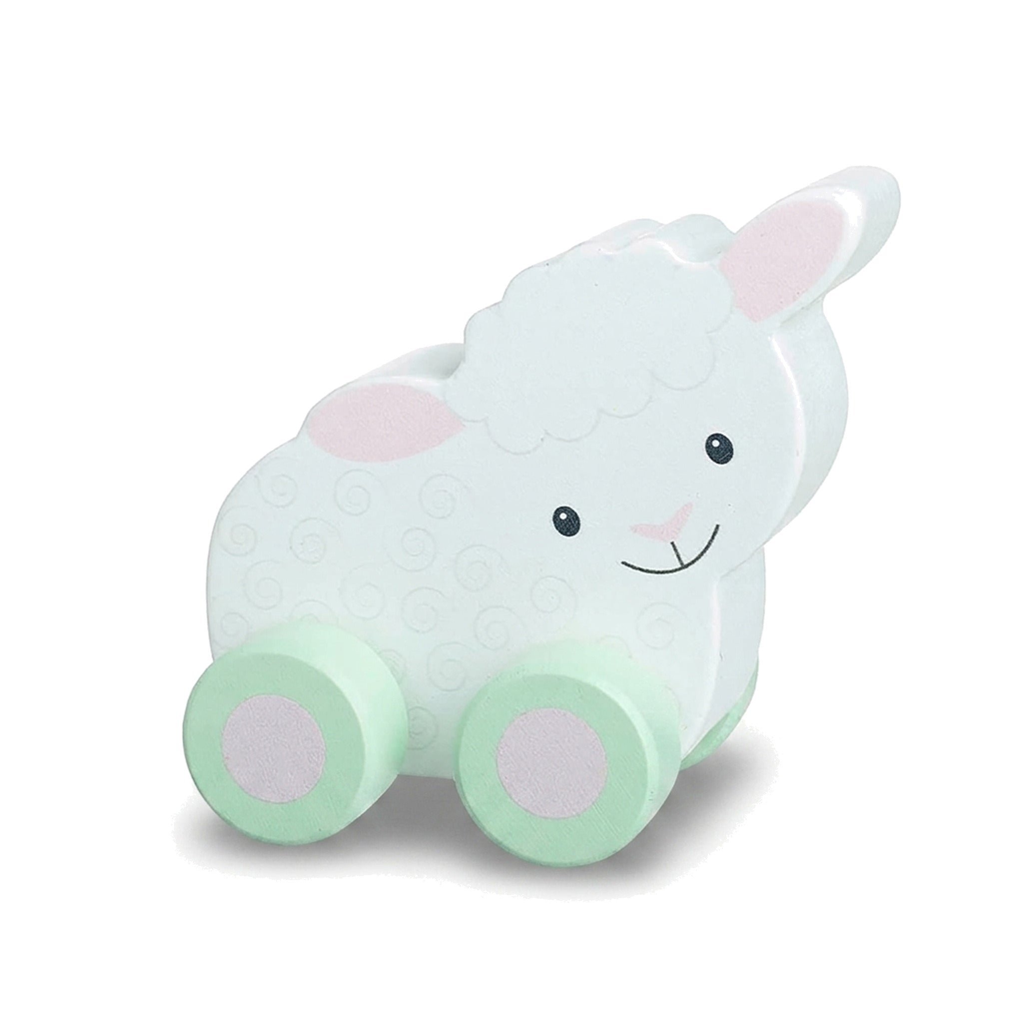 Sheep wooden push toy on a pure white background