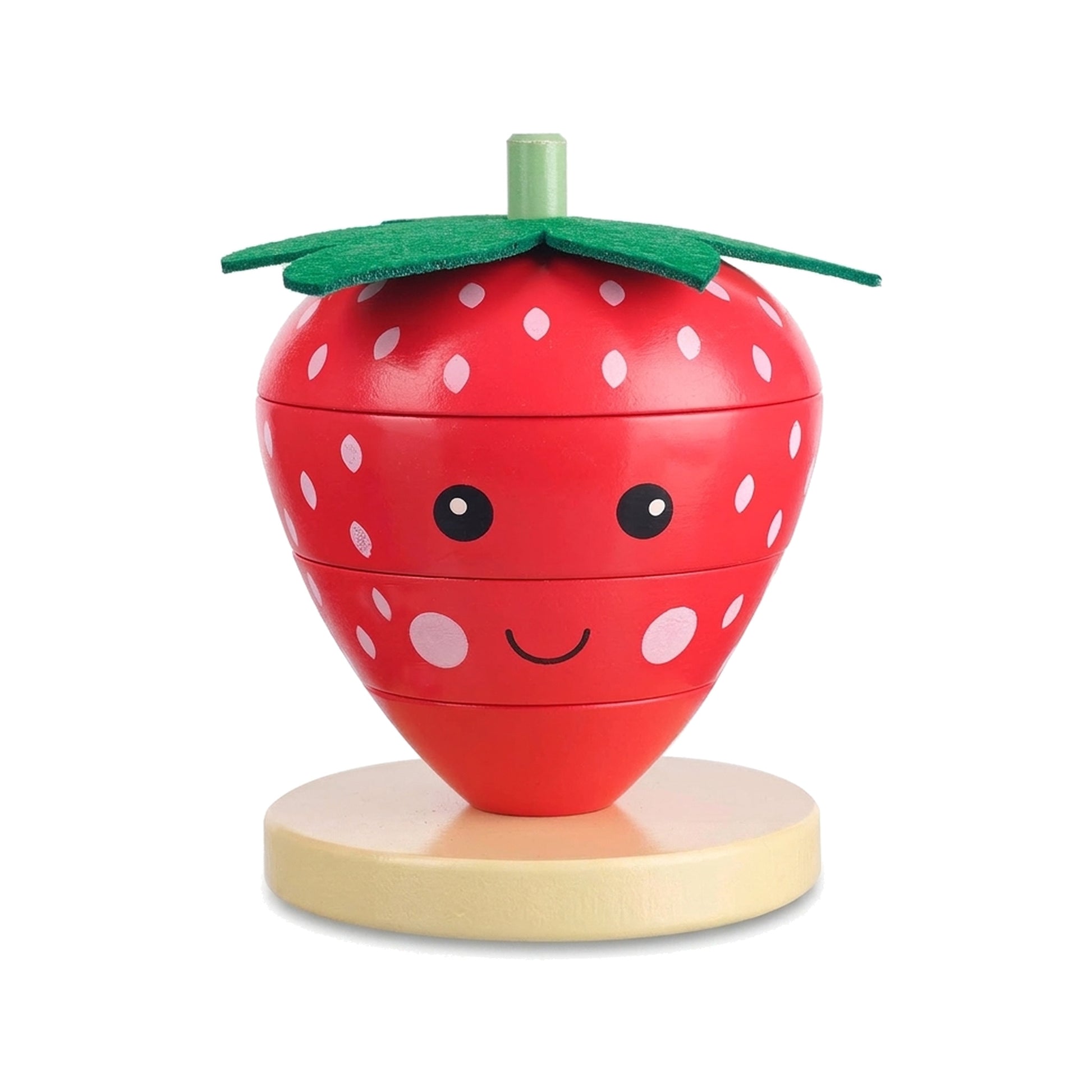 Strawberry wooden stacking ring on a pure white background