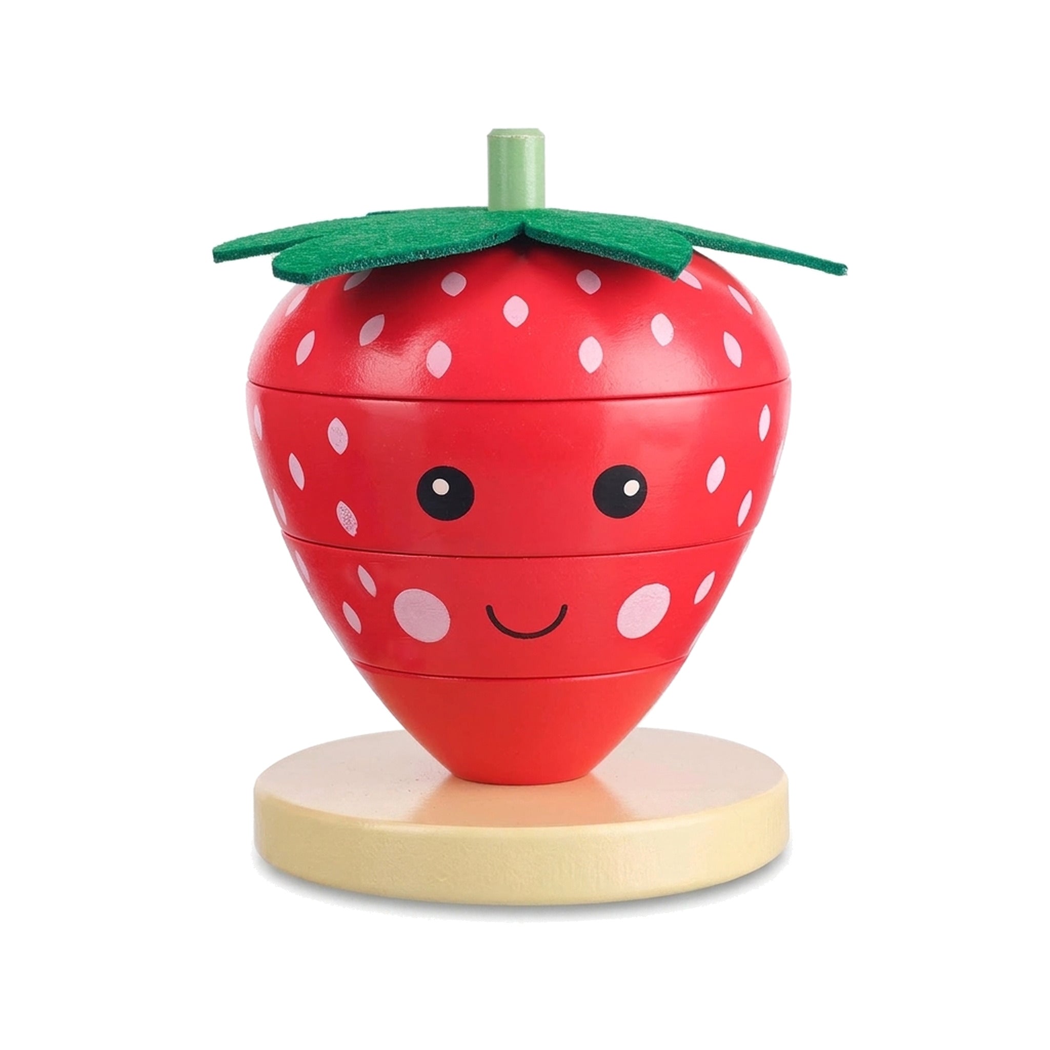 Strawberry wooden stacking ring on a pure white background