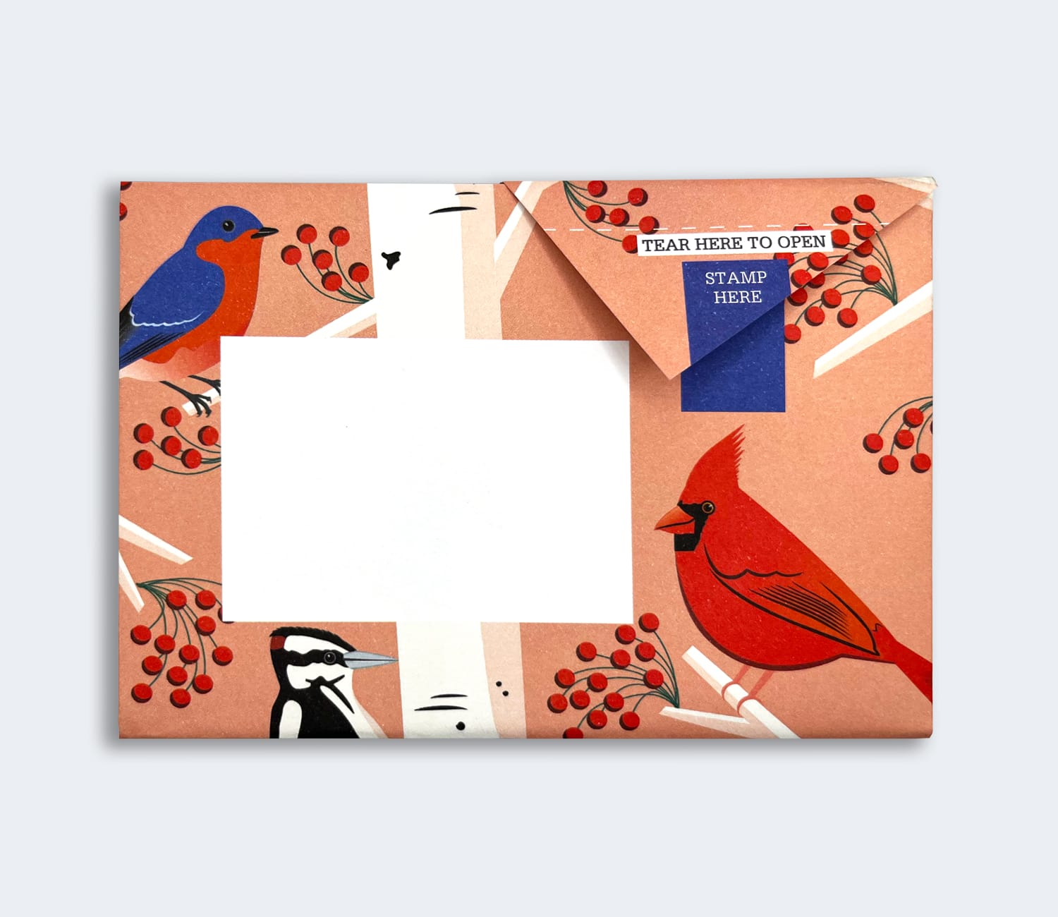 Folded Pigeon letter with colourful bird illustration third design variant