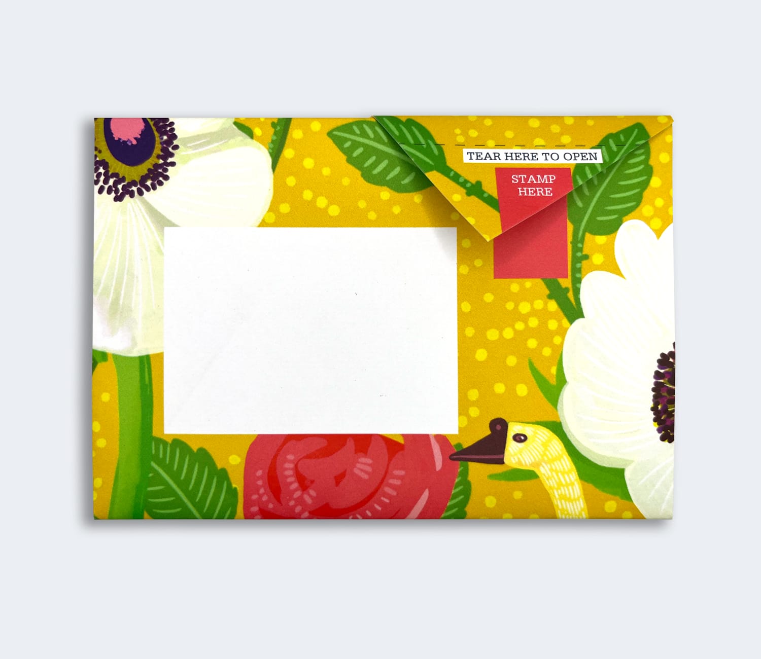 Folded Pigeon letter with poppy illustration in bright green first variant