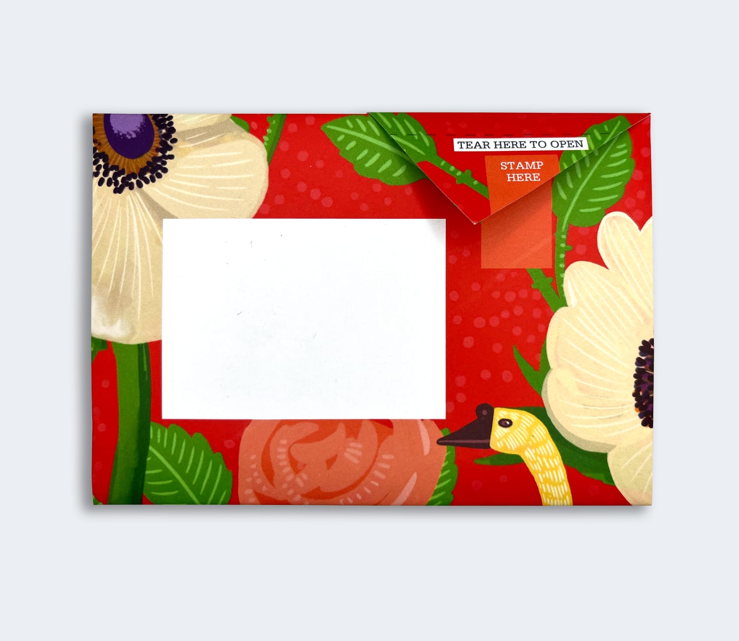 Folded Pigeon letter with poppy design in warm sunset tones third variant