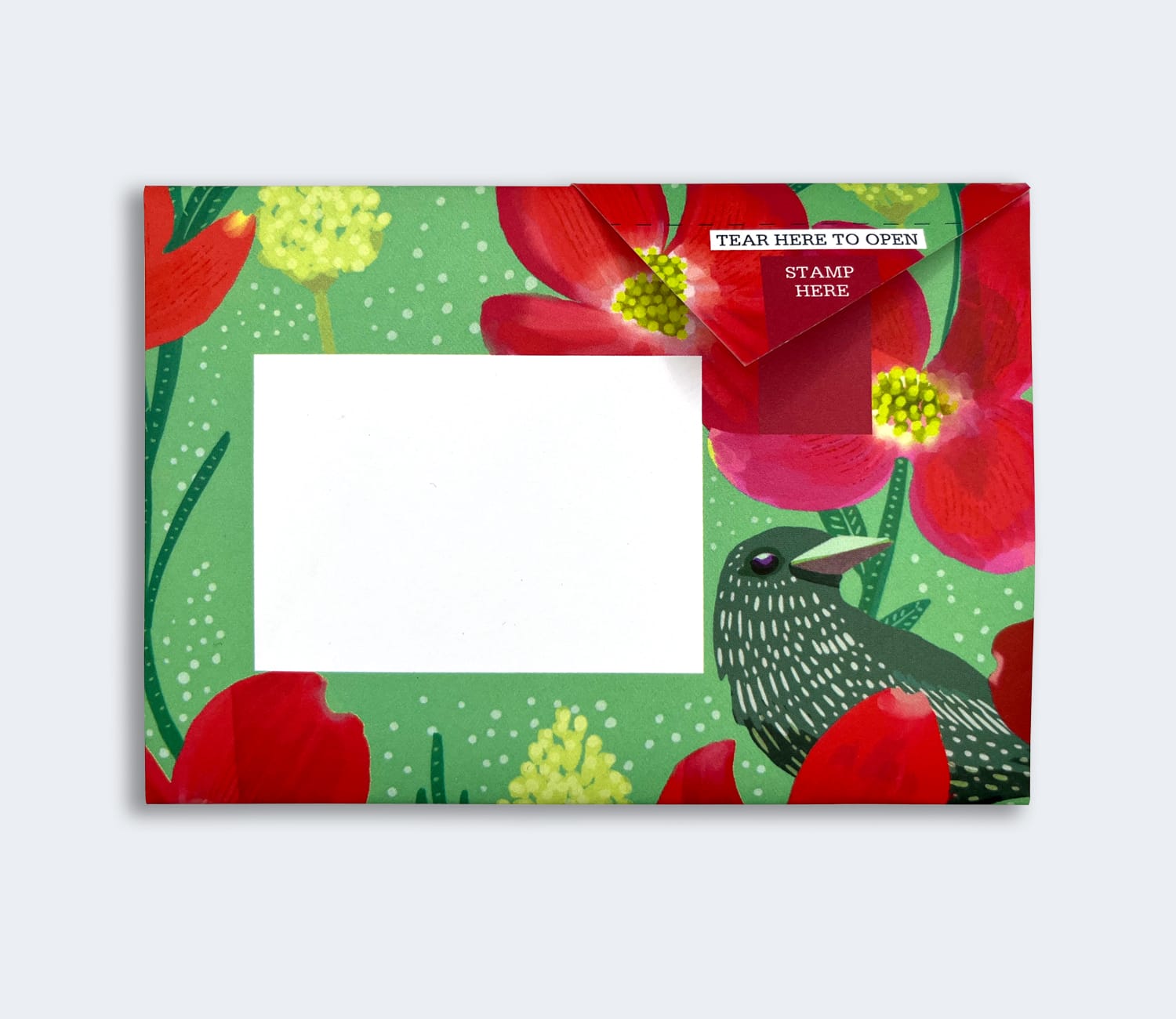 Folded Pigeon letter with poppy illustration in bright dawn colours sixth variant