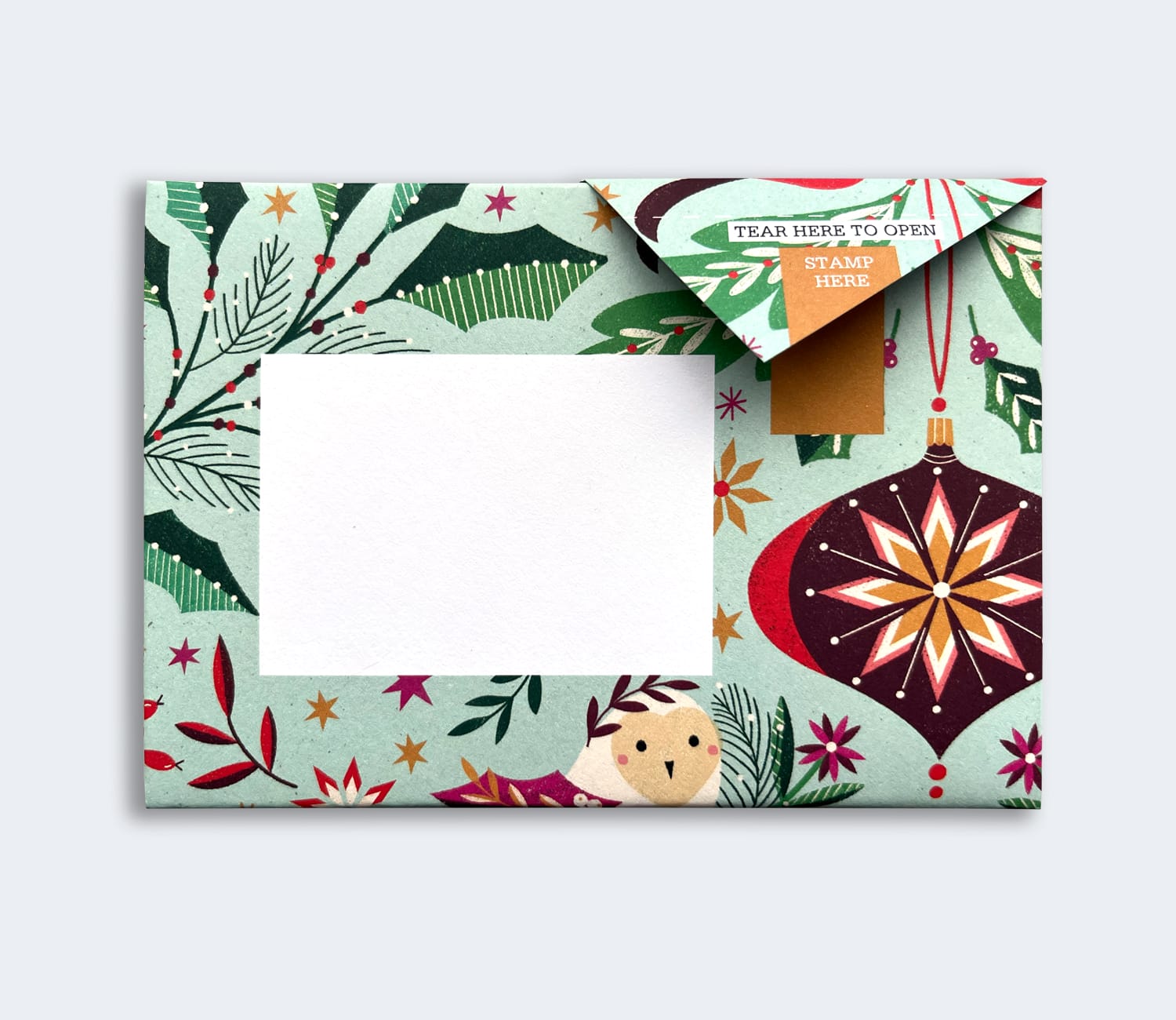 Folded Pigeon letter with Christmas floral and ornament design first variant