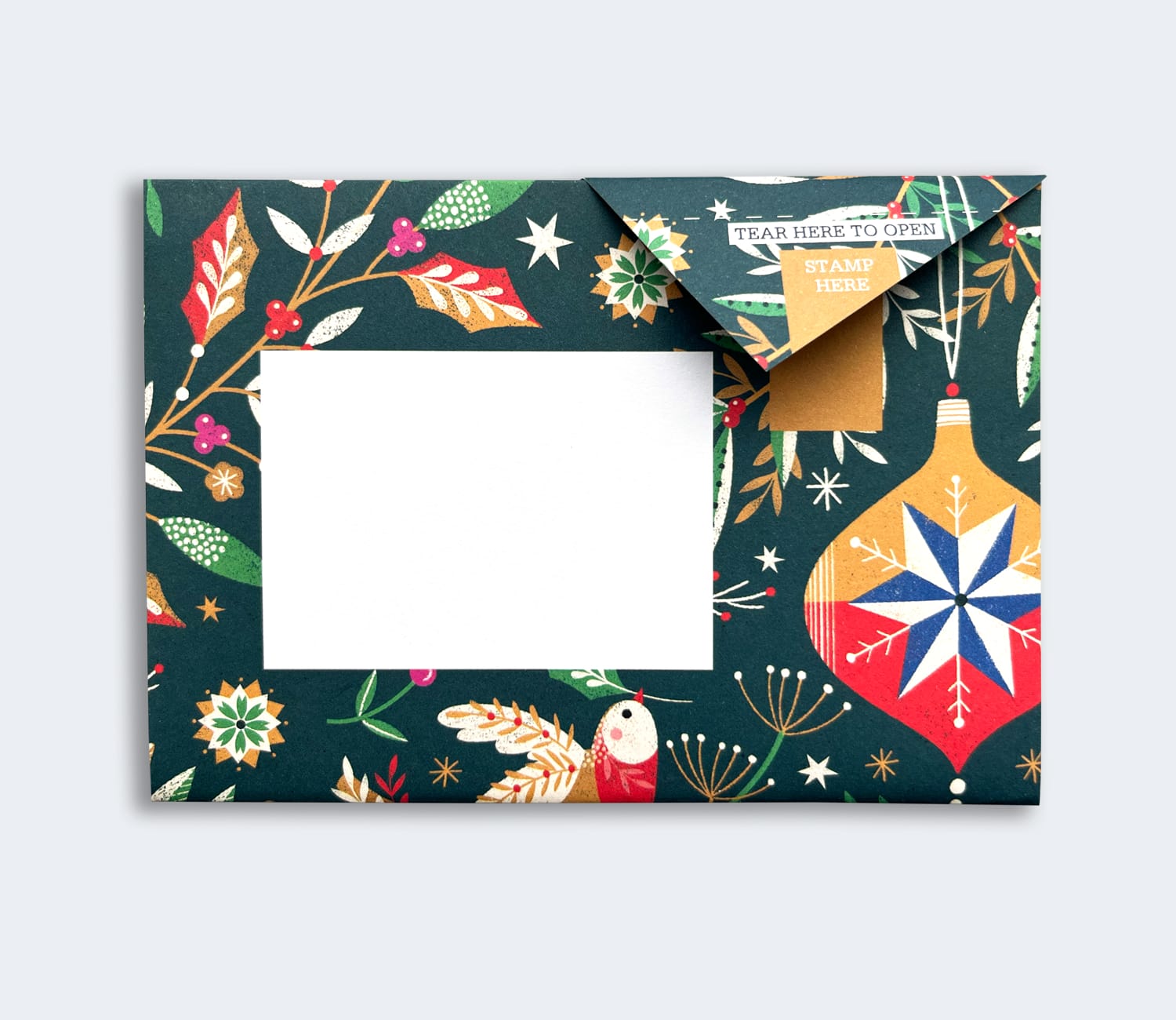 Folded Pigeon letter with Christmas star and greenery design second variant