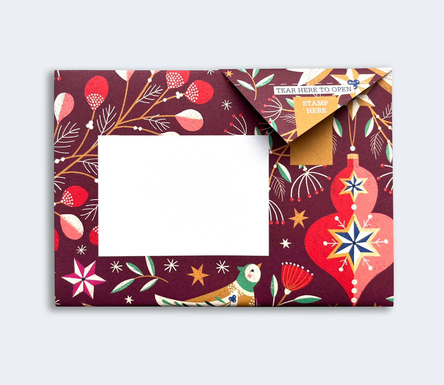 Folded Pigeon letter with festive holly pattern third design variant