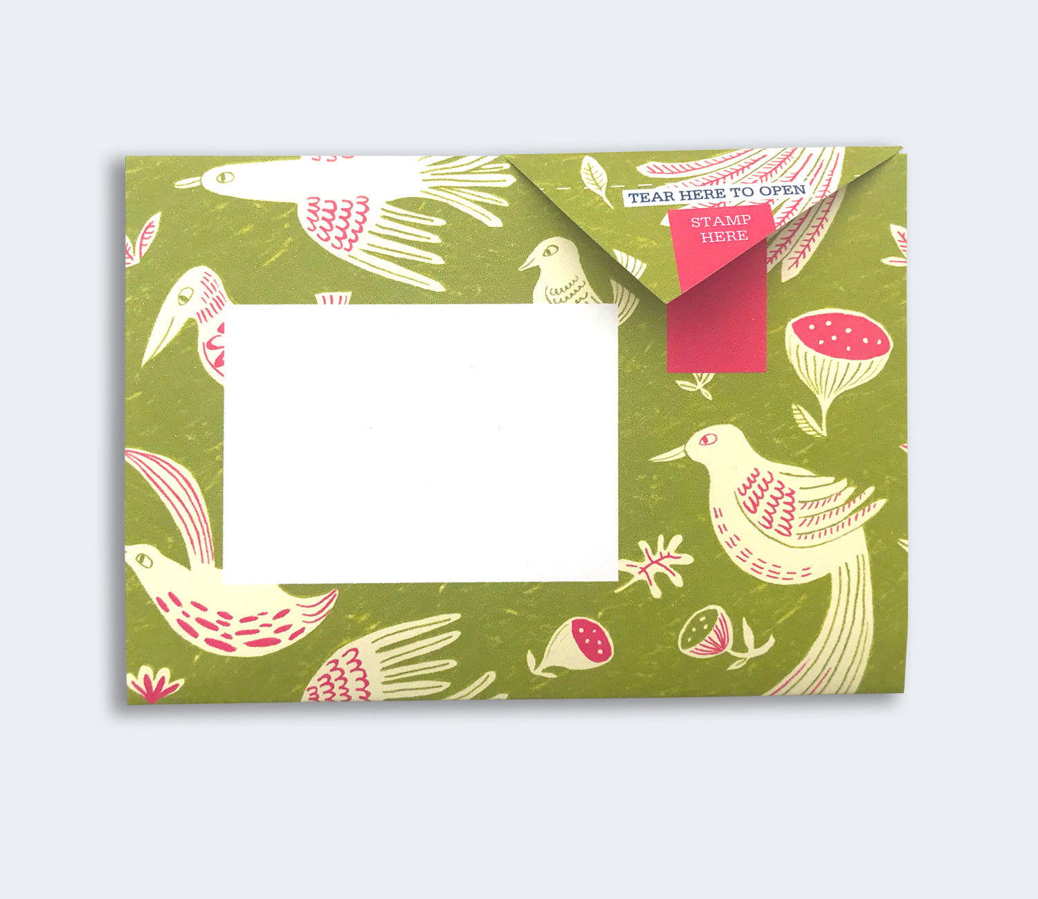 Folded Pigeon letter with fig and feather illustration first design variant