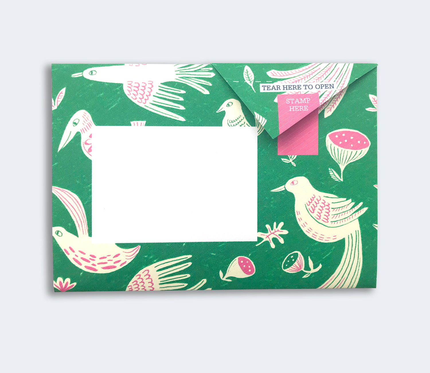 Folded Pigeon letter with fig and feather design fourth variant on grey background
