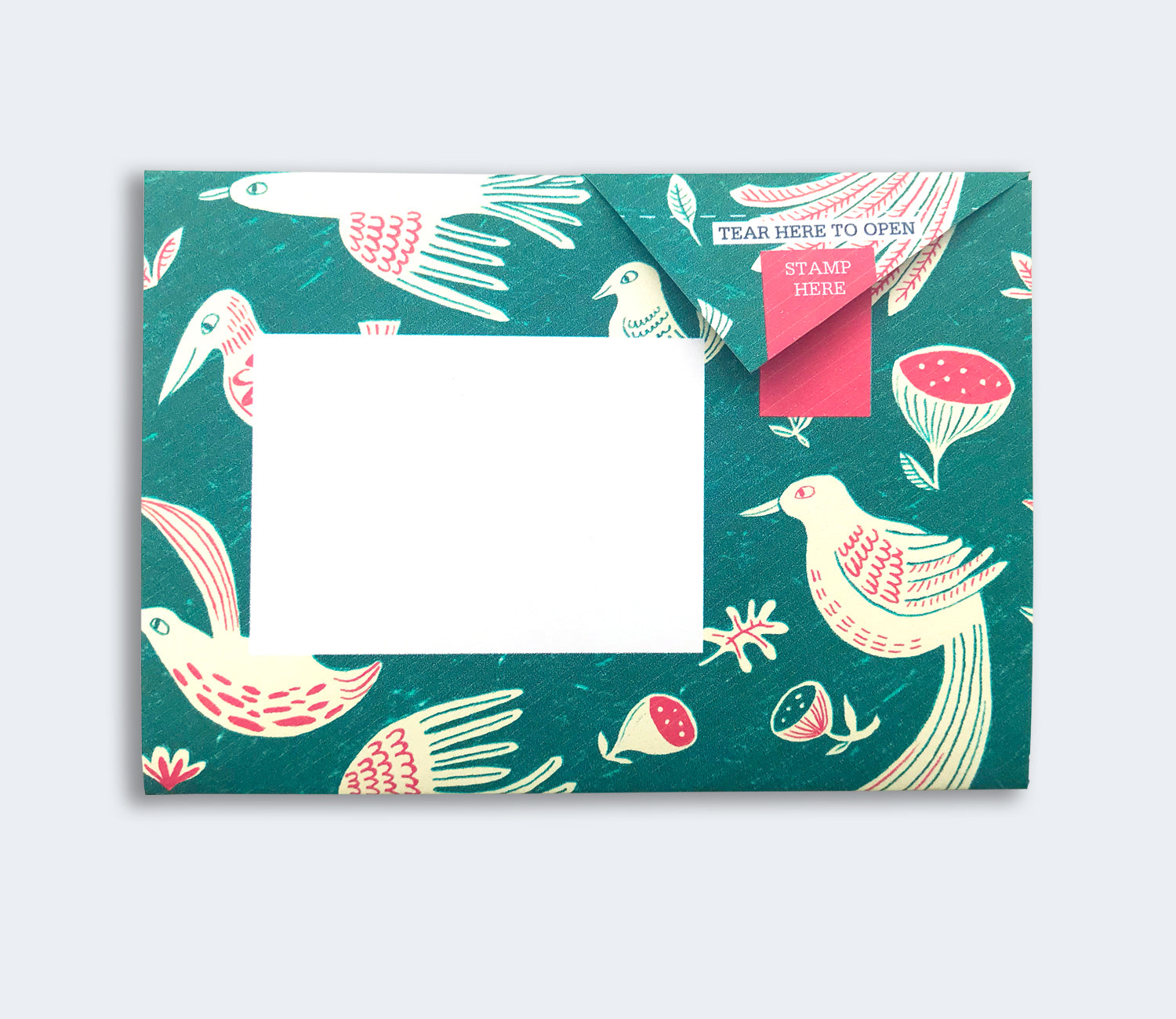 Folded Pigeon letter with tropical bird and fig design sixth variant on grey