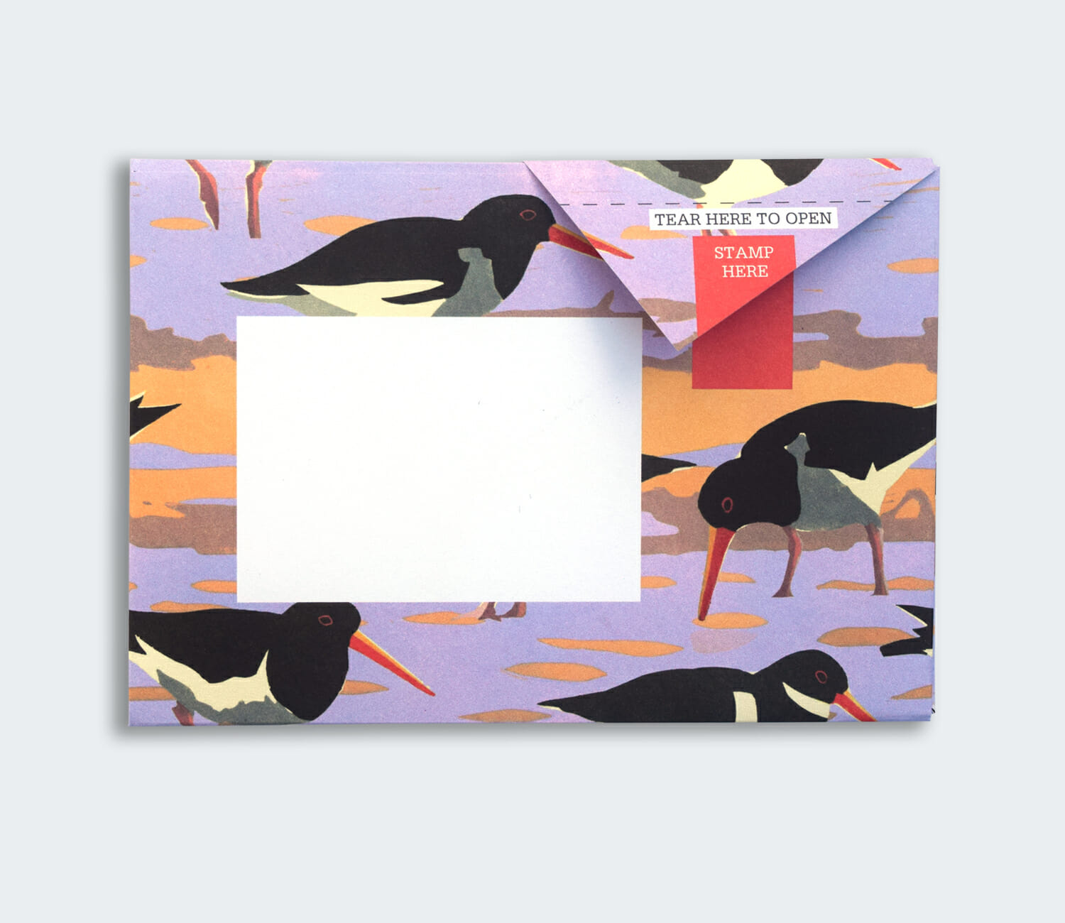 Folded Pigeon letter with wading bird on light blue coastal design fifth variant