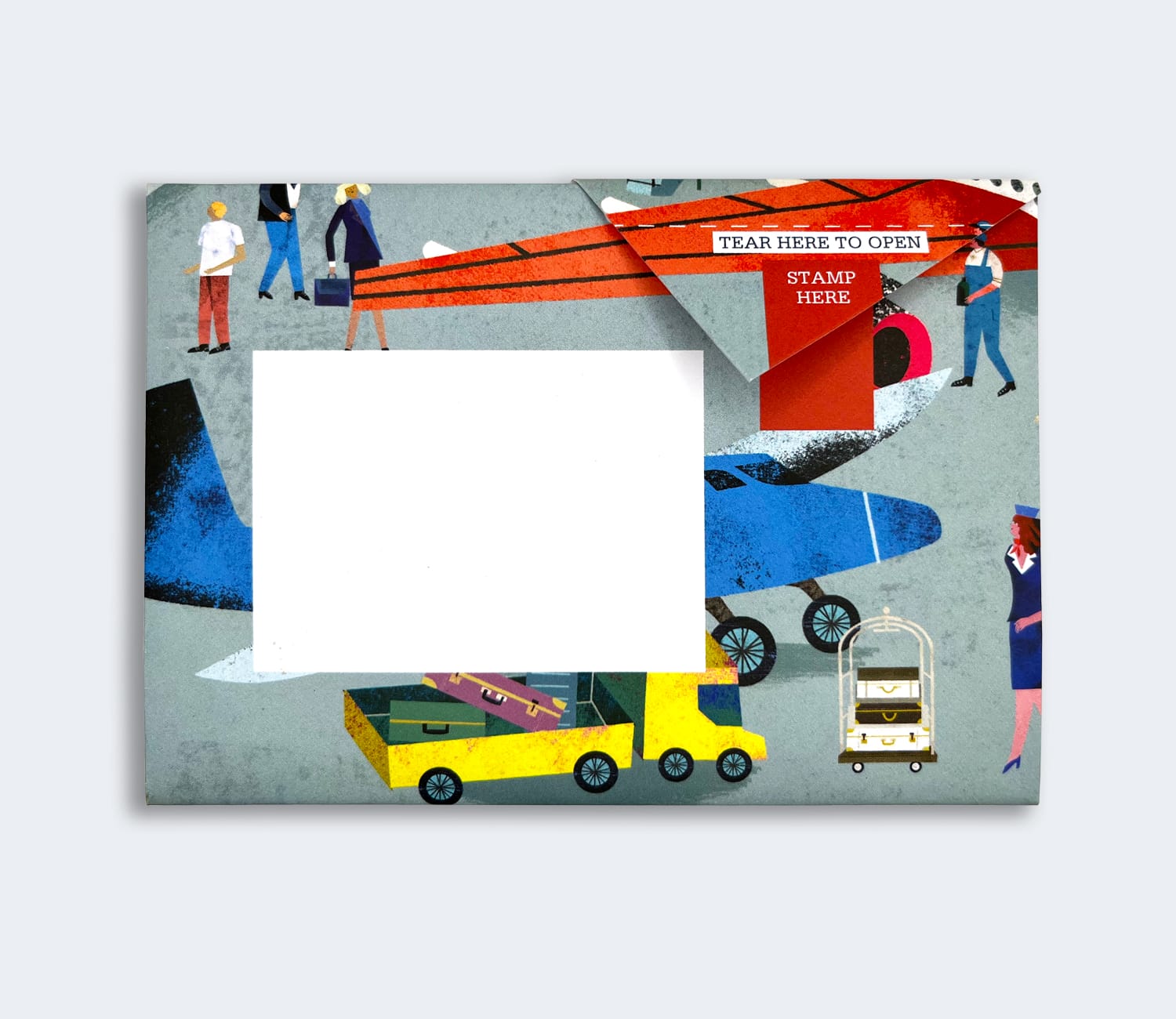 Folded Pigeon letter back with aeroplane and sky illustration