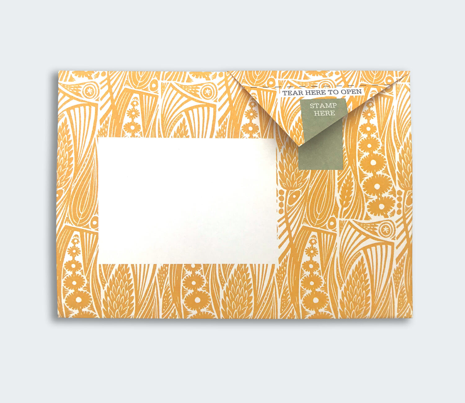 Folded Pigeon letter with coastline and meadow nature engraving first variant