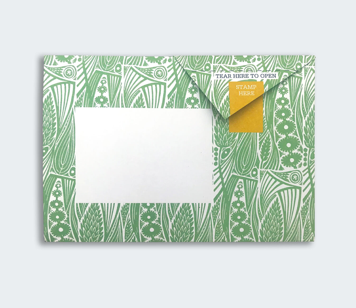 Folded Pigeon letter with rockpool and plant engraving third variant