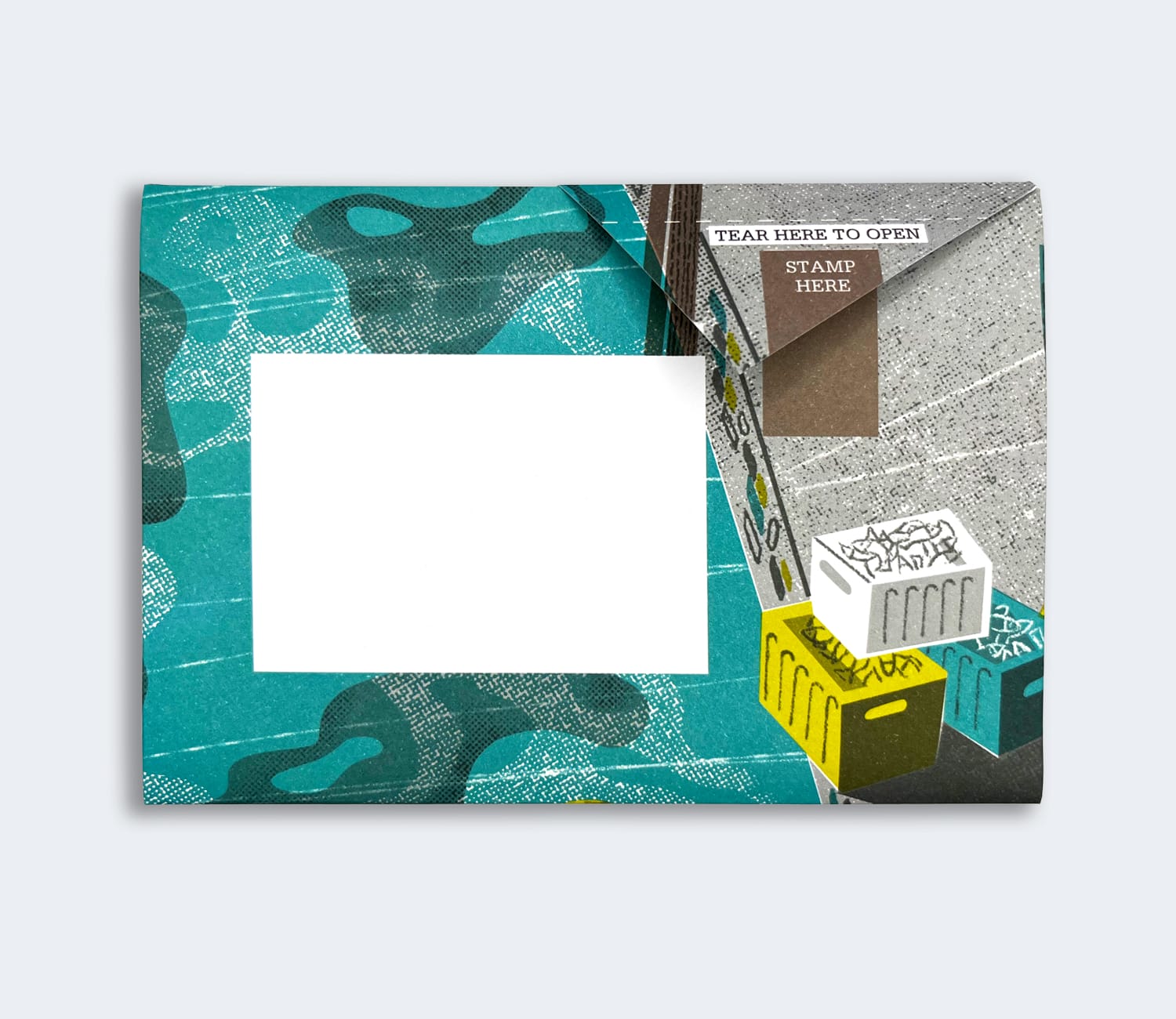 Folded Pigeon letter with harbour illustration third design variant