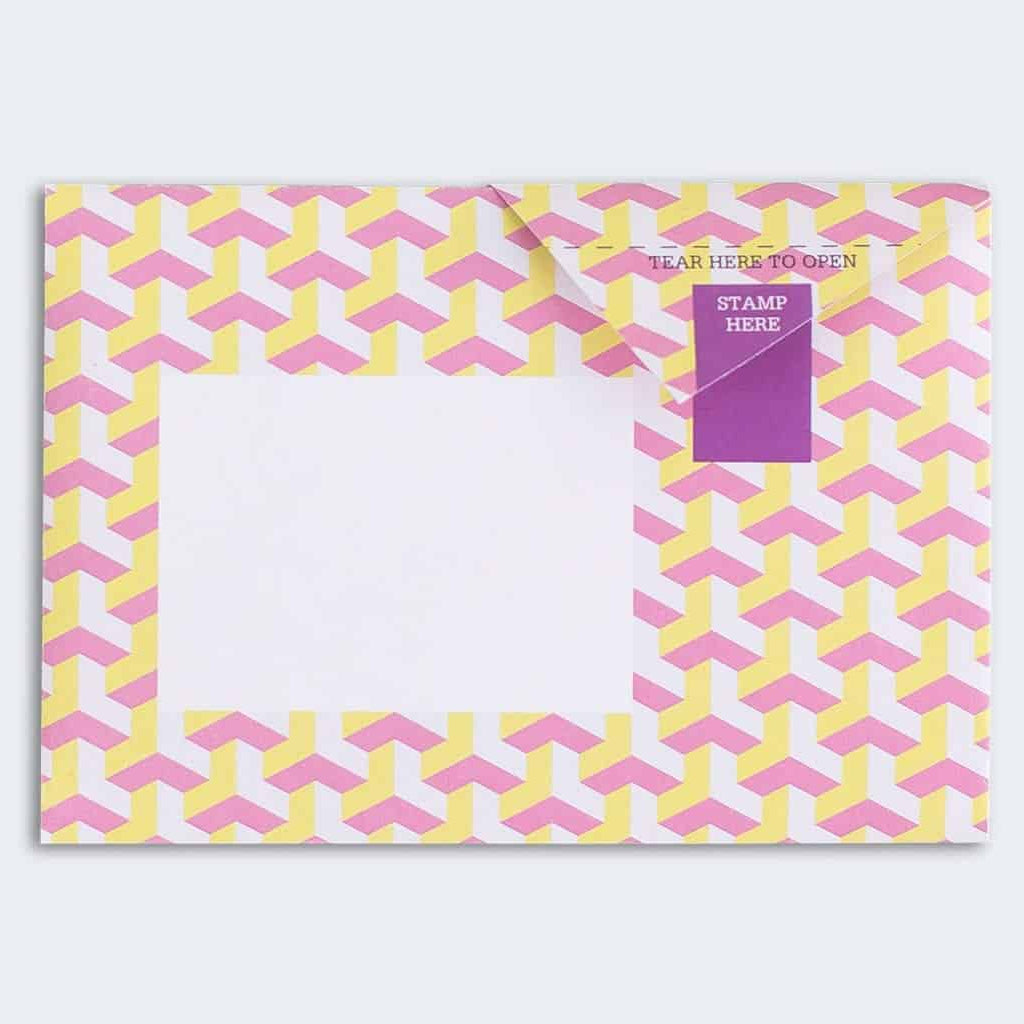 Folded Pigeon letter with colourful cube geometric design second variant