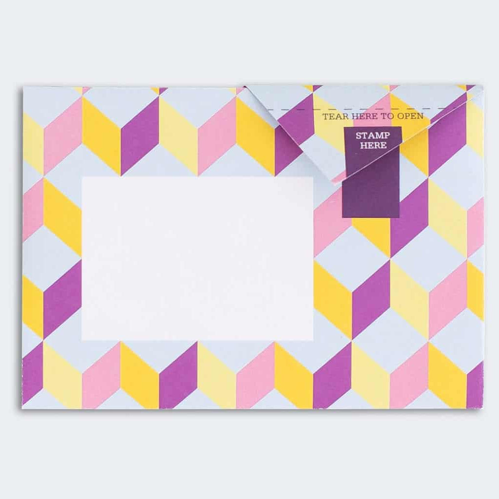 Folded Pigeon letter with geometric retro block pattern fourth variant
