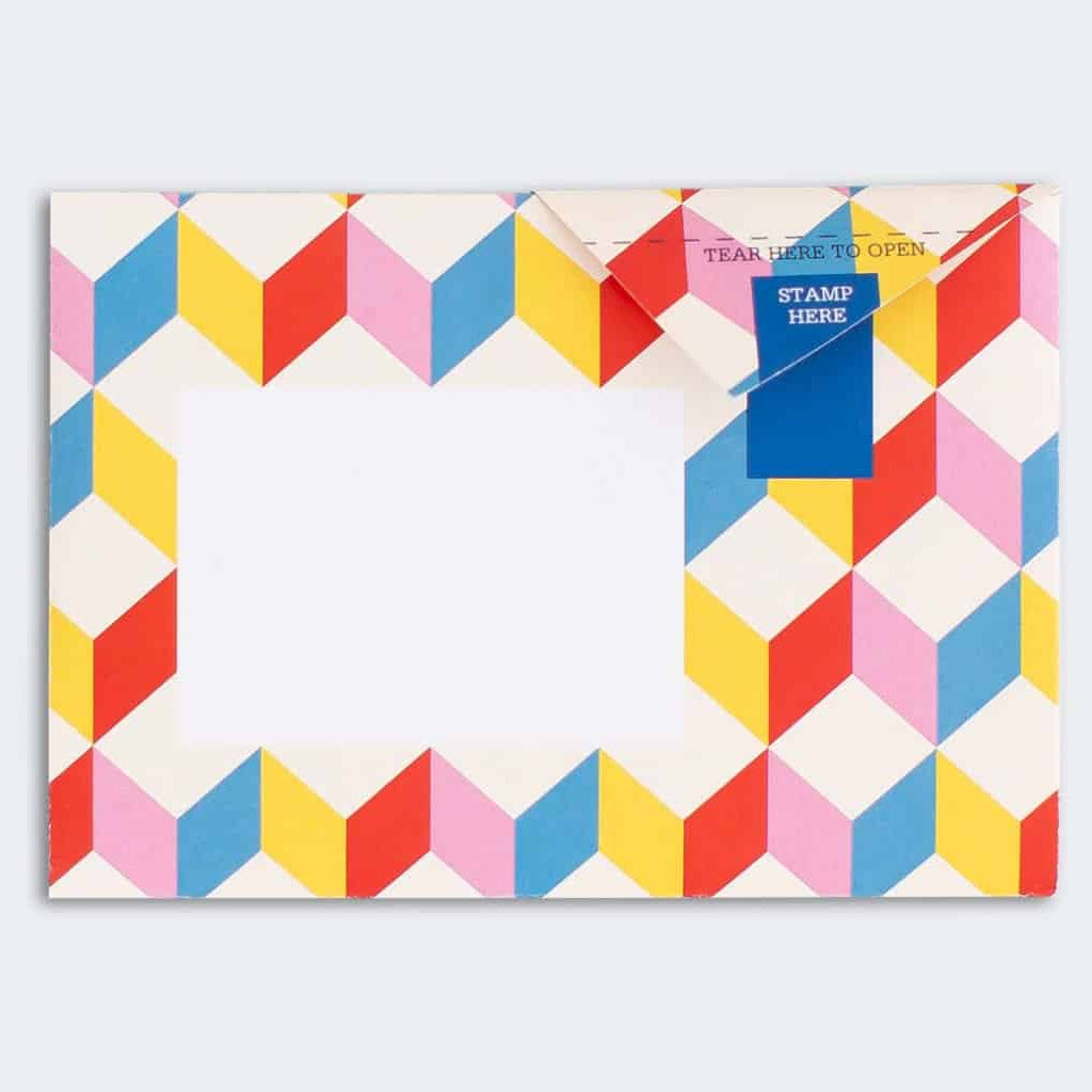Folded Pigeon letter with bold 3D cube design fifth variant on grey