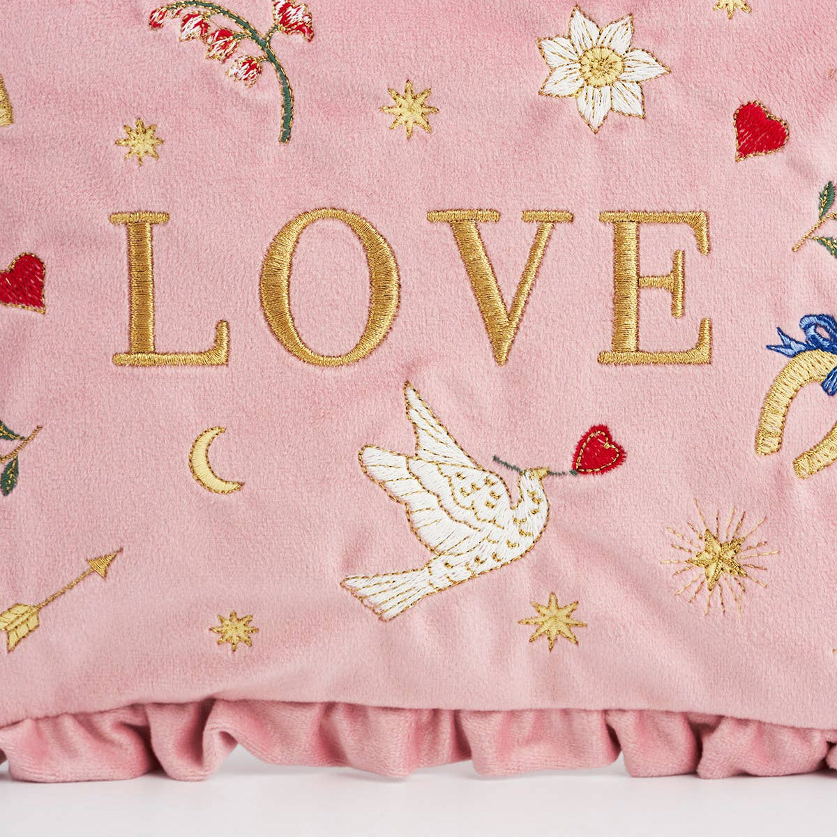 Close-up LOVE embroidery