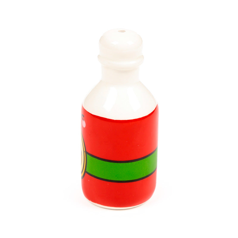 Side view of the hot sauce bottle shaker on a white background