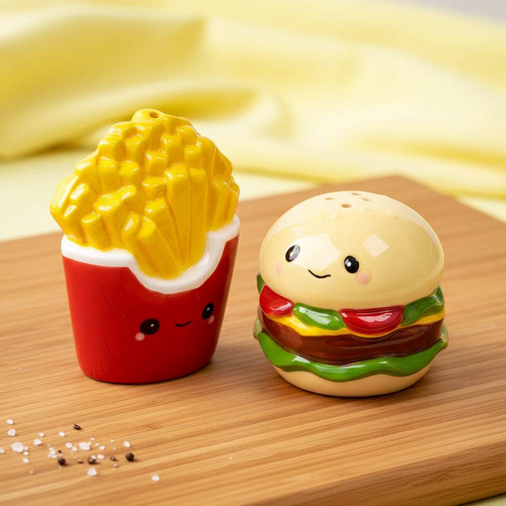 Burger and fries salt and pepper shakers ready for styling