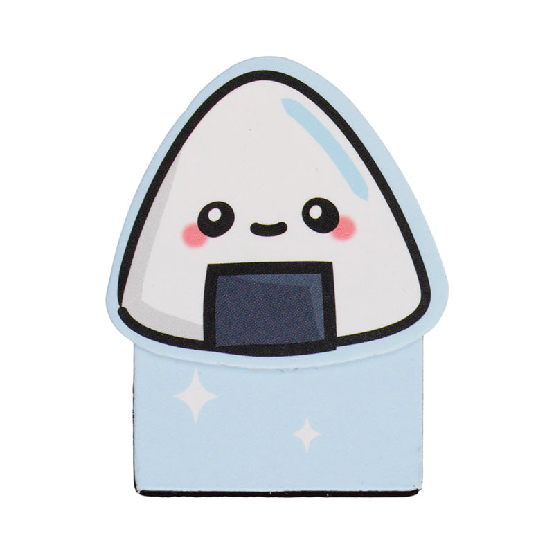 Onigiri rice ball magnetic bookmark on a pale blue background