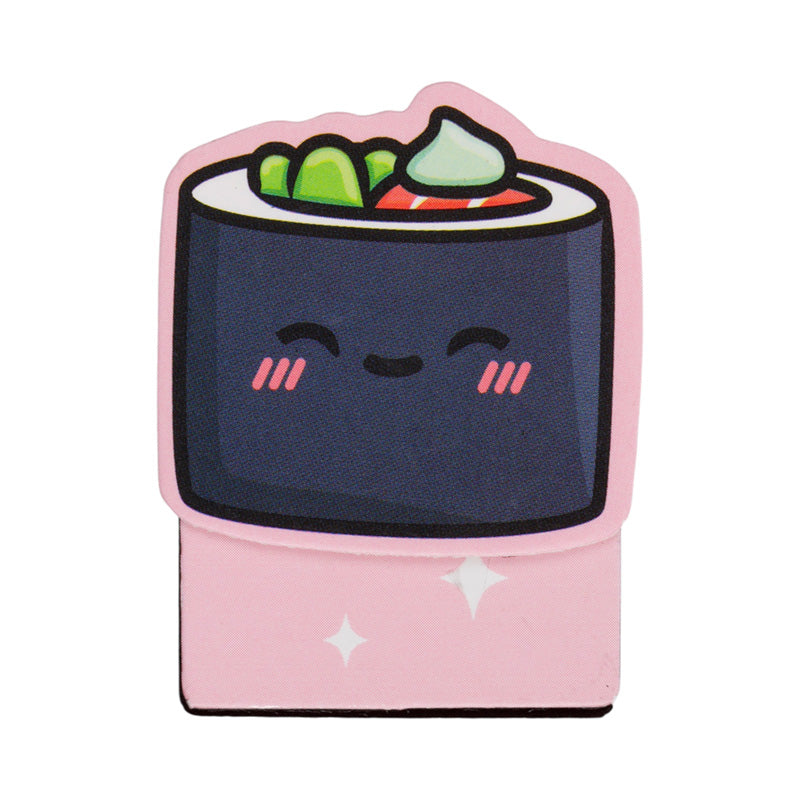 Pink and black sushi magnetic bookmark with rosy cheeks