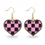 Pink checkerboard heart earrings from Rebel Romance collection