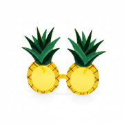 Pineapple novelty sunglasses with green leaf frames on white background
