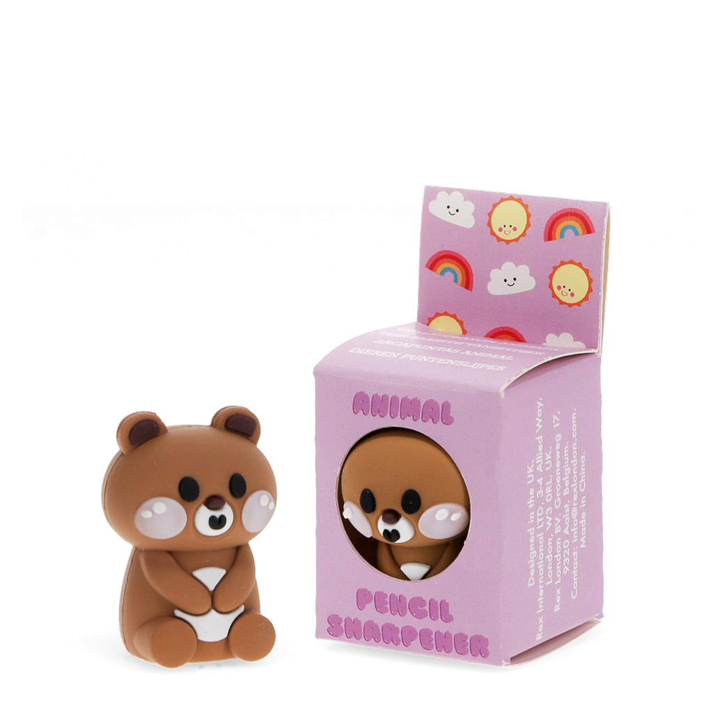Bear pencil sharpener in its illustrated presentation box