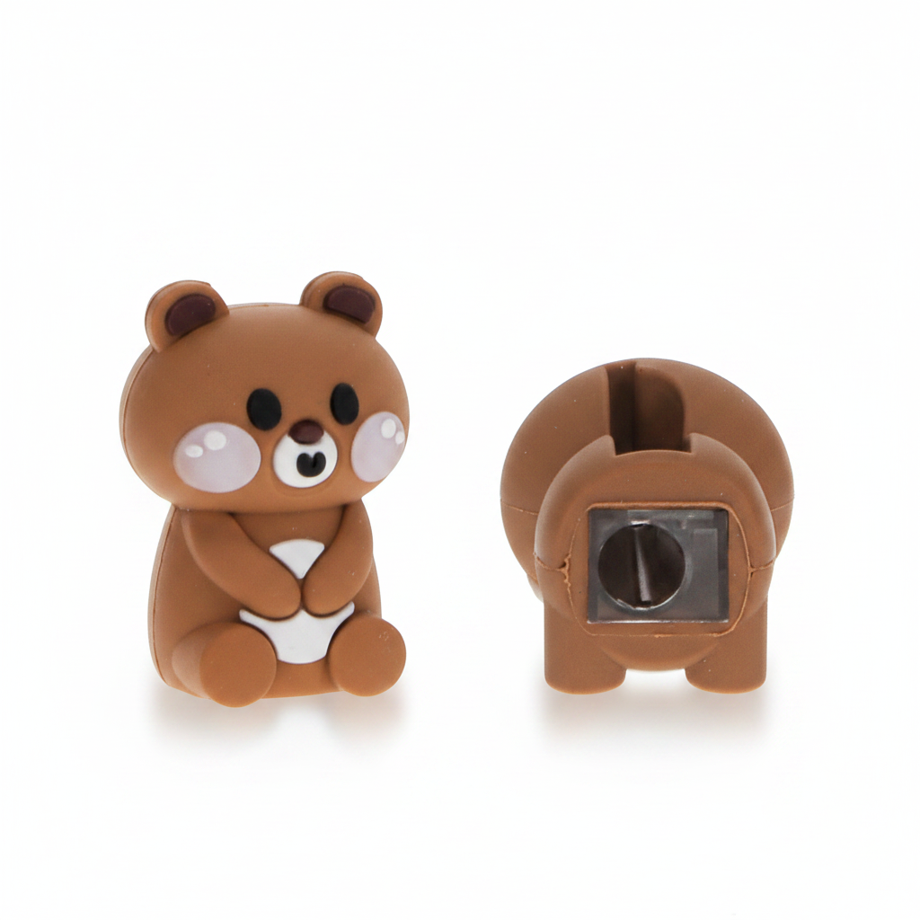 Brown bear pencil sharpener shown front and back