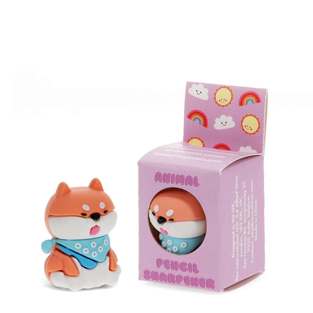 Dog pencil sharpener in its illustrated presentation box