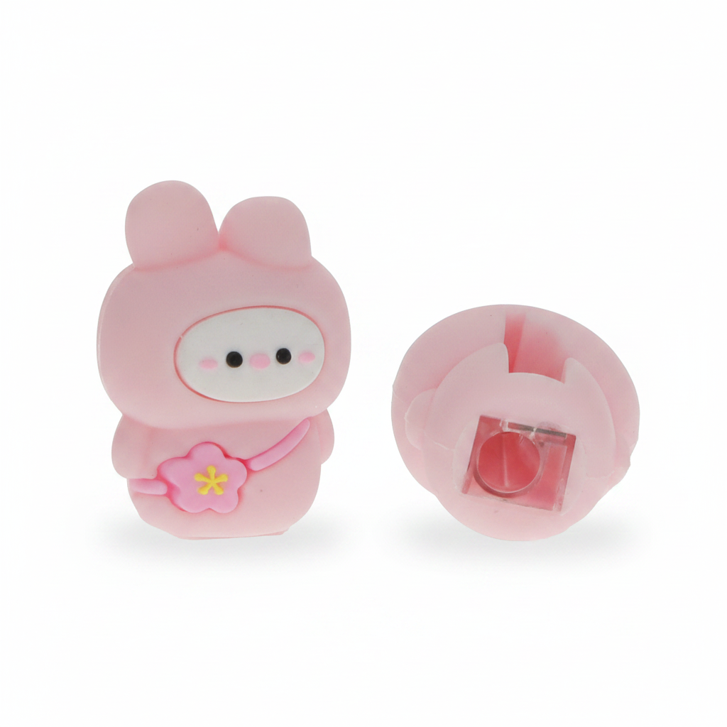 Pink bunny pencil sharpener shown front and back