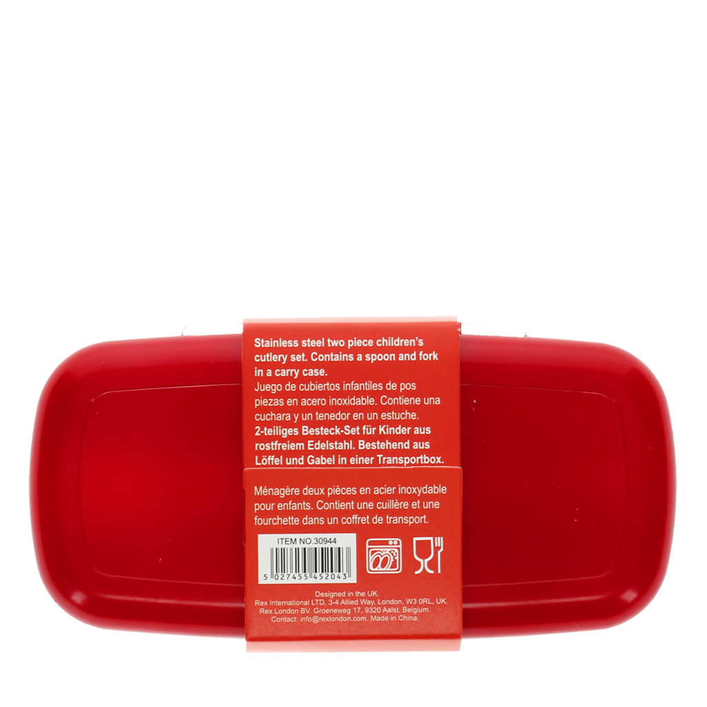 Underside of the red carry case showing the printed product information label