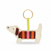 Faux leather sausage dog keyring with gold split ring and yellow strap