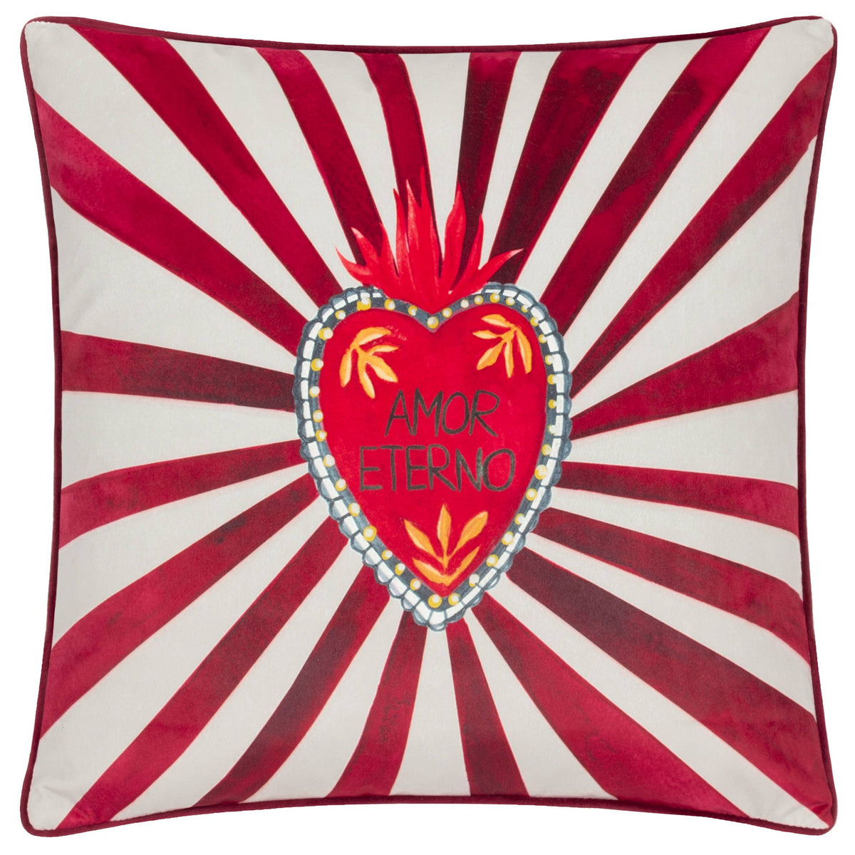 Amor Eterno sacred heart velvet cushion cover front styled lifestyle view