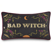 Bad Witch embroidered velvet cushion, front view on a white background