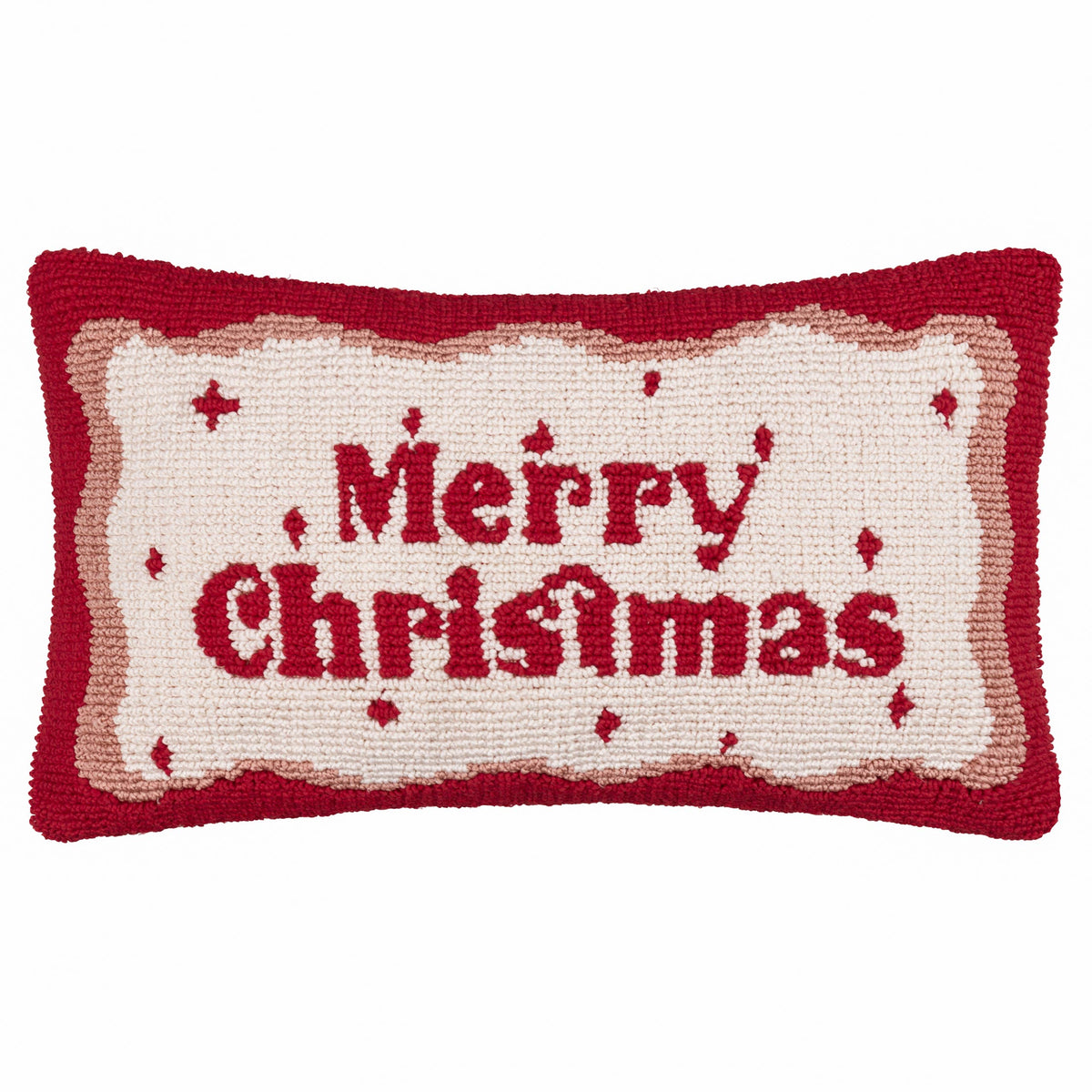Merry Christmas tufted cushion in red and white styled lifestyle view