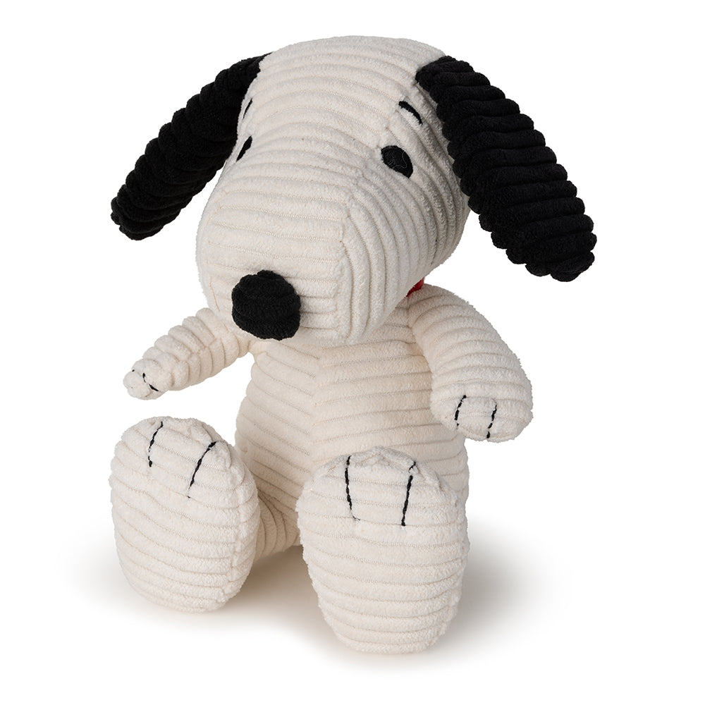 Snoopy ECO corduroy cream soft toy angled view white background